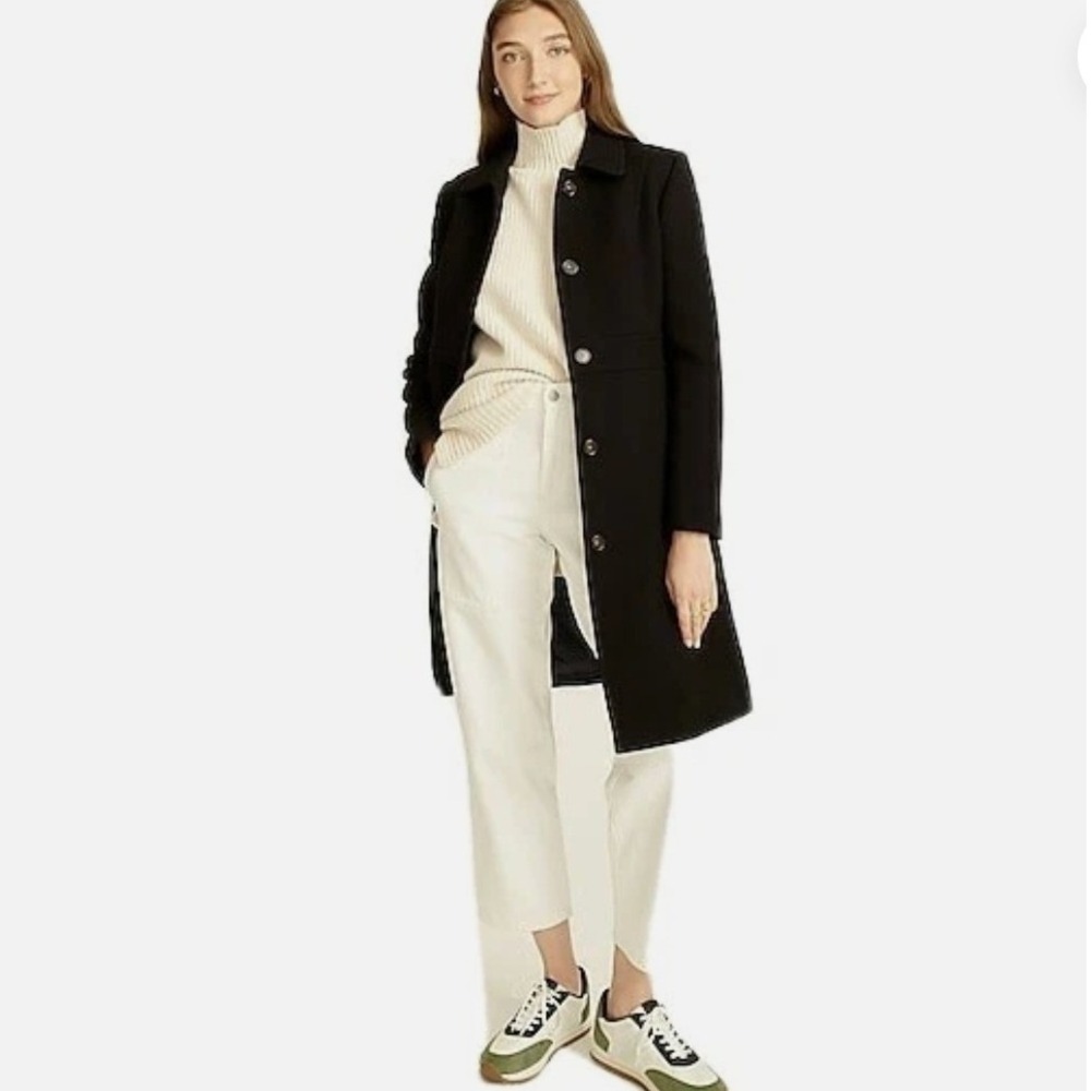 J.Crew Double Cloth Wool Lady Day Coat Size 2 Black Thinsulate Lined Classic